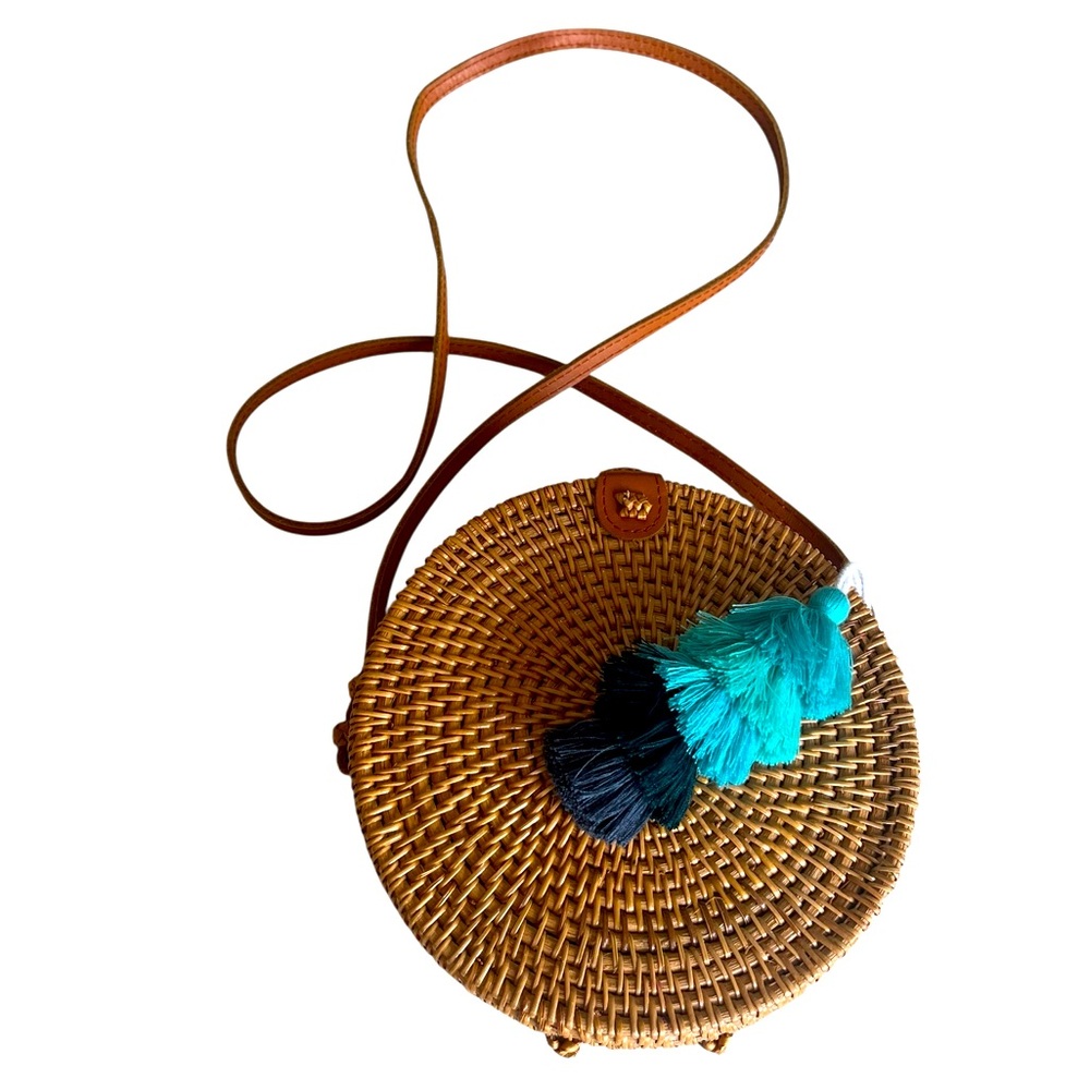 Unbranded Vacation Whicker Tassel Round Cross Bpdy Bag